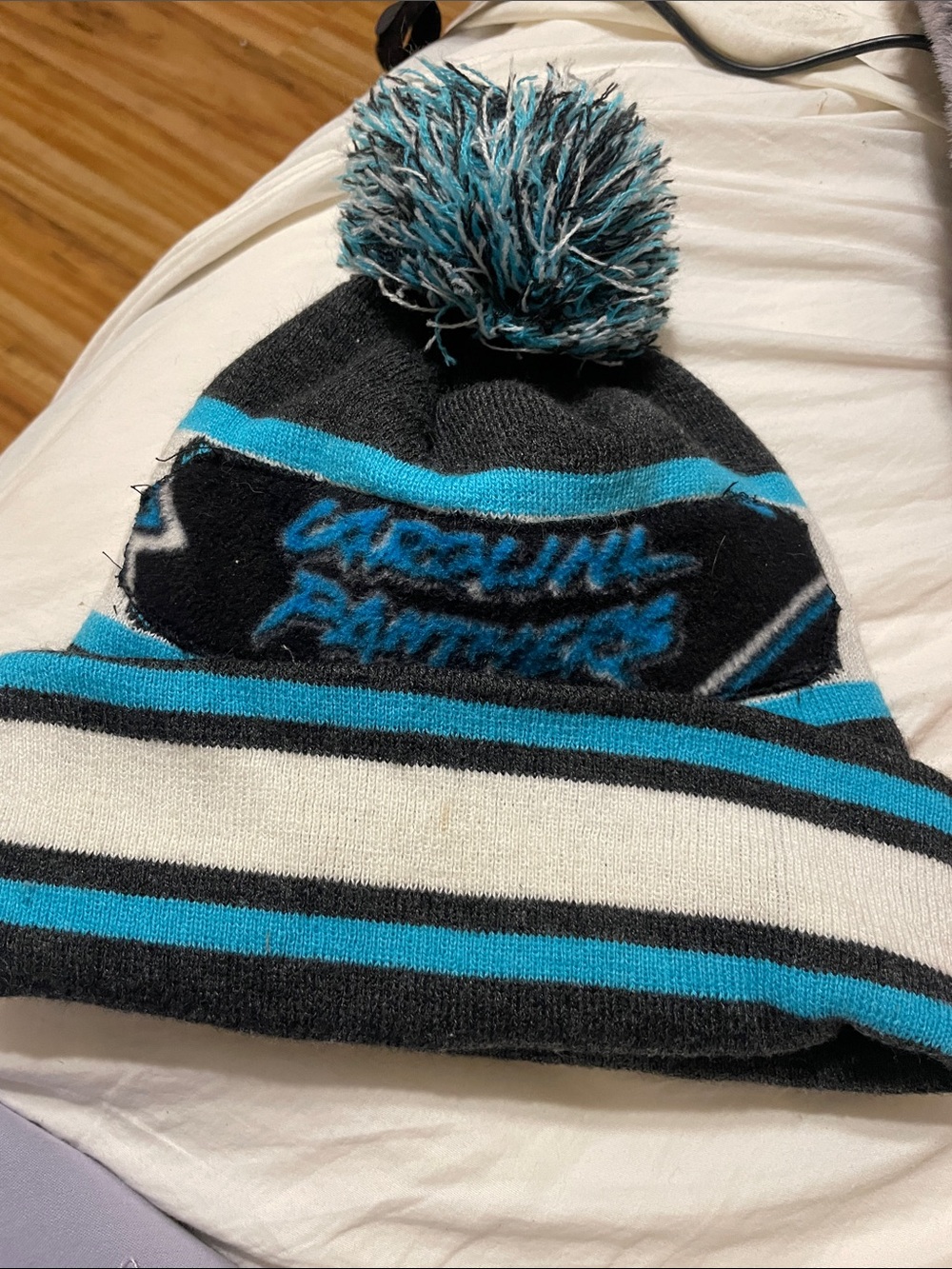 Carolina Panthers Kids Pom Knit Hat - Black & Teal